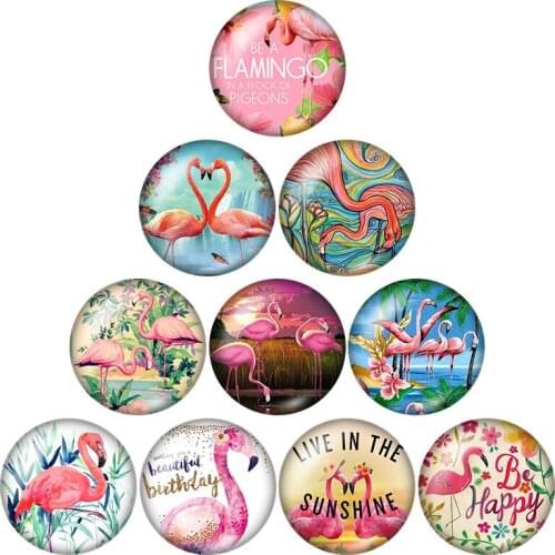Beauty Pink Flamingo 10pcs set 12mm/16mm/18mm/25mm Round photo glass cabochon demo flat back Making findings ZB0570