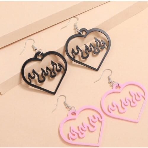 2pair/set Cool Fashion Flame Dangle Earrings Lovely Summer Jewelry Black Pink Big Peach Heart Hollow Acrylic Earrings for Women
