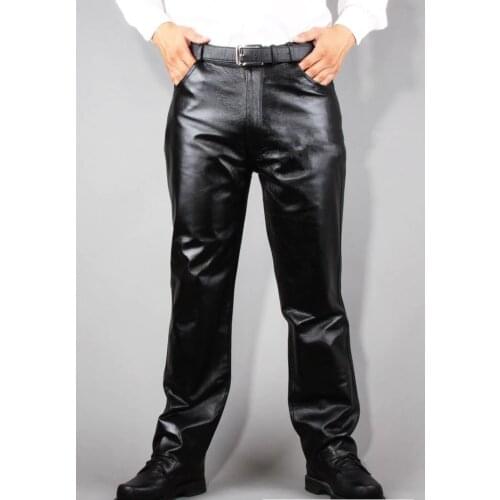 30-40 ! 2020 Hot Sale ! Mens Fashion Genuine Leather Pants Slim Trousers Motorcycle Locomotive Leahter Trousers , Free Shipping