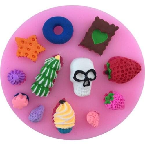 3D Strawberry Skeleton Donuts Shape Silicone Mold Fondant Chocolate Moulds Cake Molds Baking Molds DIY Wedding Decoration Tools