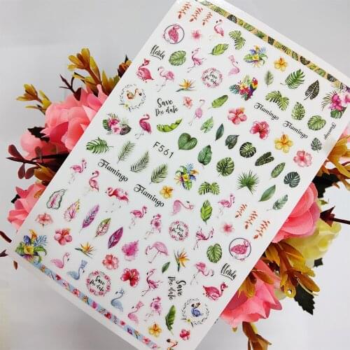 3D Nail Sticker Foil Self Adhesive Design Sliders Cute Flamingo Rose Flowers Leaf Nail Art Decoraciones Manicure Accesorios Tips