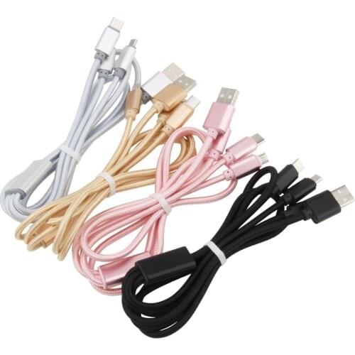 50pcs 3 in 1 USB Cable For Android iphone Type-c Mobile Phone Multi-function Usb One Dragging Three Mobile Phone Charge Cable
