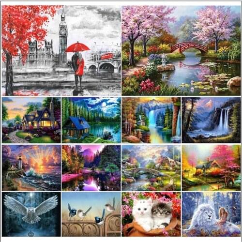 5D DIY diamond painting new round landscape waterfall diamond embroidery mosaic sea view room complete art rhinestone home decor