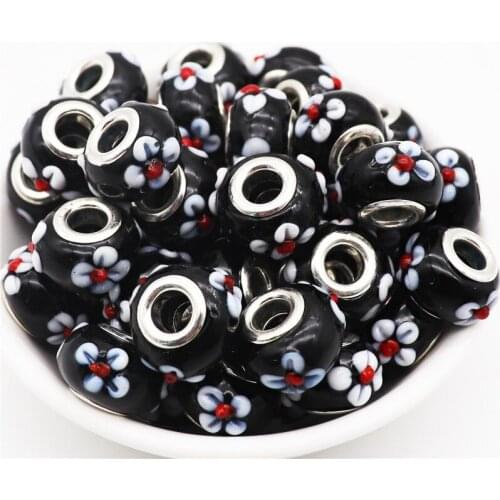 10Pcs Flower Color Big Hole European Loose Glass Bead Charm Murano Spacer Beads fit Pandora Bracelet Necklace for Jewelry Making