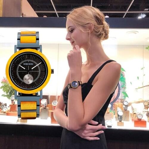BOBO BIRD Lovers Wooden Watch Women Luxury Metal Wood Wristwatch Special Color New Design Hand Watches erkek kol saati C-R12