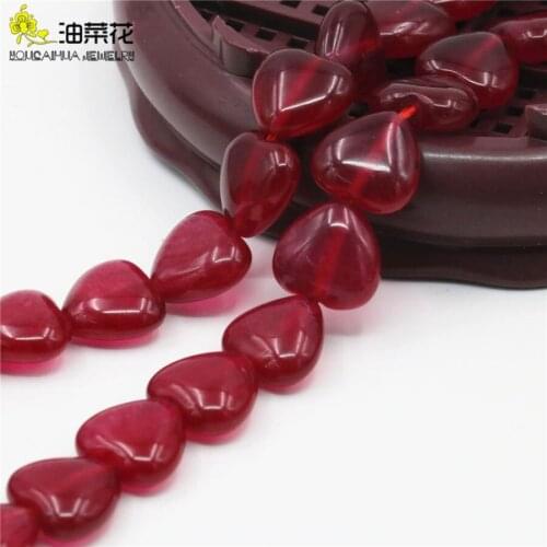 Diy parts Beads Heart Stone 12mm Accessories Red crystal Crafts Loose Jewelry Making 15inch Girls Christmas Gifts