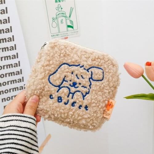 Women Sanitary Napkin Cosmetic Bag Girls Korea Soft Cute Bear Dog Coin Purse Card Case Holder Flannel Storage Bag Clutch Bags