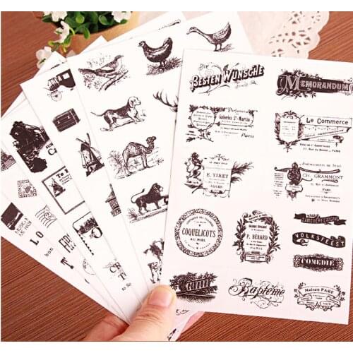 DIY Photo Album Tower Hot Air Balloon Retro Pattern transparent Diary Decorative Sticker 6Sheets / set