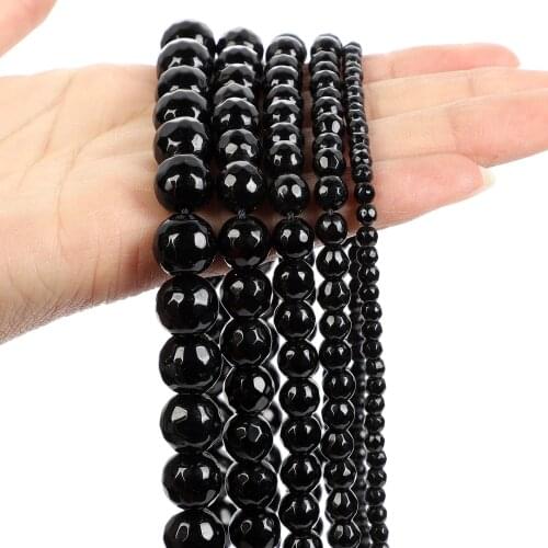 Faceted Black Agates Onyx Natural Stone Beads Loose Spacer Bead For Jewelry Making DIY Bracelet Accessories Strand 4/6/8/10/12MM