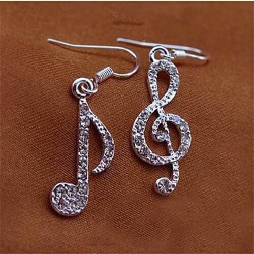Hot Music Dream Symbol Asymmetric Hook Earrings Music Notes Crystal Color Earrings Personality Statement Women Jewelry