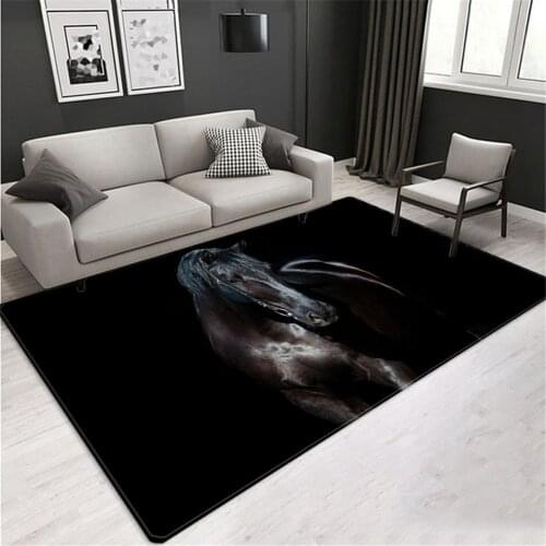 Black Horse 3D Carpet On the Floor Animal Pattern Big Carpet Living Room Home Decor Soft Sponge Doormat Entrance Door Bathroom