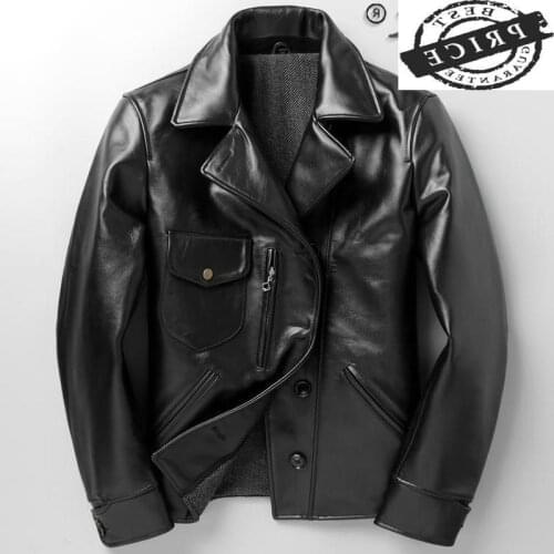 Genuine Leather Short Jacket Men 100% Cowhide Mens Jackets and Coats Motorcycle Clothing Spring Autumn 2021 Veste Homme 5
