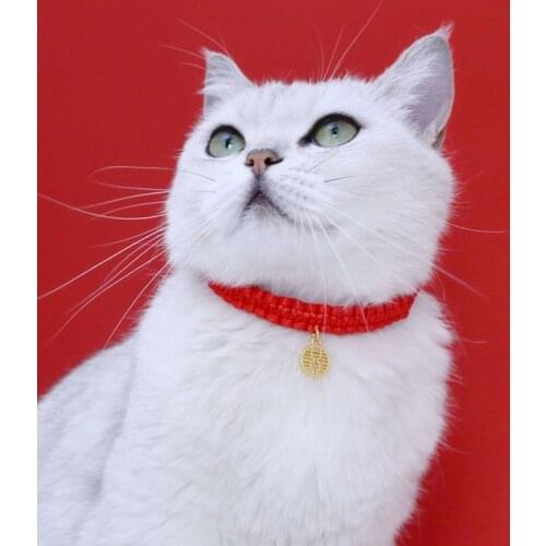 Red Cat Collar Rope Woven Collar Adjustable Traditional Lucky Bless Kitten Collars With Bell for Pets Puppy Dogs Pet supplies