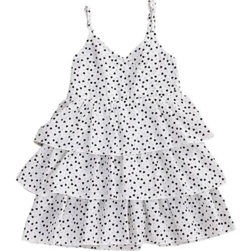 2020 Summer Kids Girls Layered Dress Sleeveless Strap Dress Fashion Holiday Party Love Heart Print Dresses Sundress