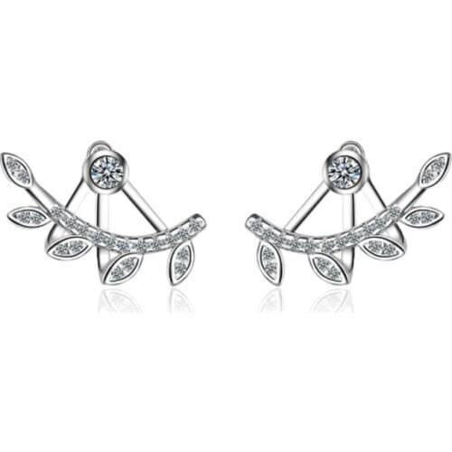 Small fresh personality trend atmosphere wild mosaic leaves after hanging silver plated stud earrings WE065