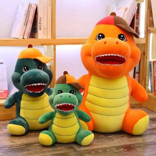 Cartoon Cute Dinosaur Doll Wearing Cap Tyrannosaurus Plush Toy Doll Doll Filled Mollusk Dinosaur Pillow Doll Girl Children Gift