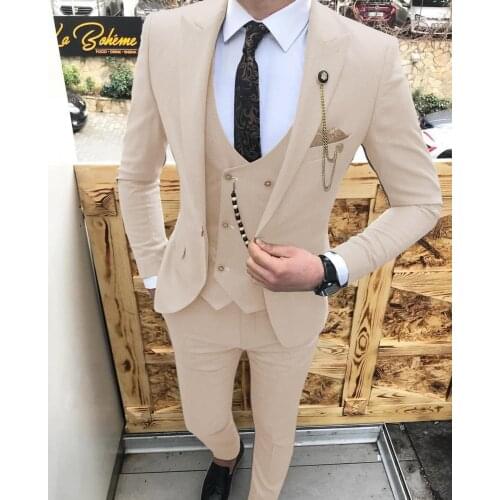 Mens Suit Slim Fit Tuxedos 3 Pieces Party Blazer Prom Leisure Suit Jacket Blazer & Pants & Vest for Wedding