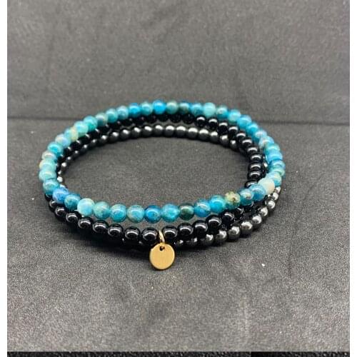 Set Bracelet for Girls 4mm Black Onyx Apatie Hematie Nature stone Small Bead Women Bracelets 3pcs/set Good Hot Fashion Jewelry