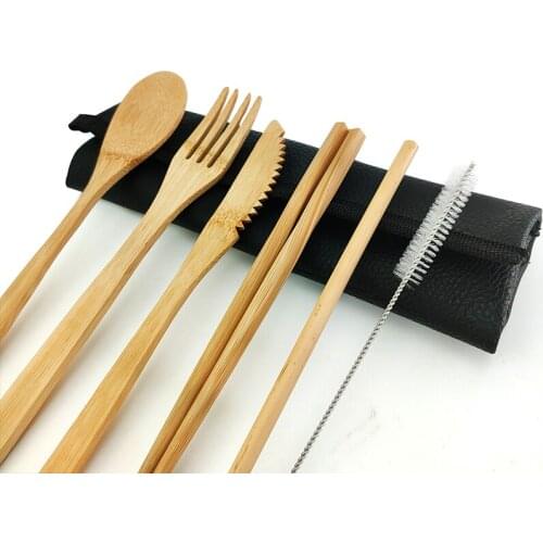 2020 Hot Bamboo Cutlery Set Eco-Friendly wooden Tableware Set Reusable Travel Portable Knife Spoon Fork Flatware Set
