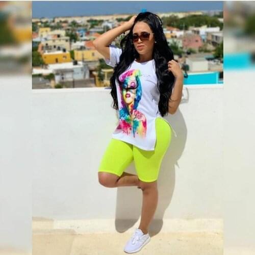 Ueteey New Two-piece Casual O Neck Print Homewear Two-piece Shorts Set