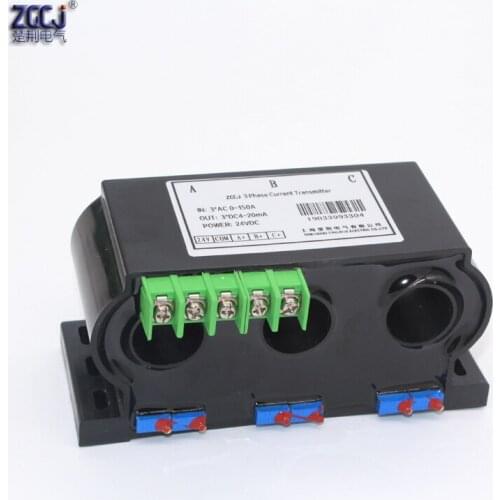AC 0-150A perforation 3 phase Current Transmitter 4-20mA out Perforated 3 phase ampere signal transducer 3*(4-20mA DC) output