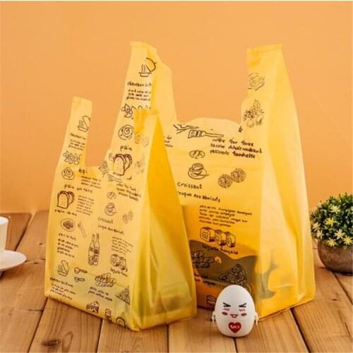 50Pcs/Lot Plastic Bags Packaging Handle Party Supplies Big Plastic Bag Shops For Bread Gift Bags With Handles Food Pouches Cake