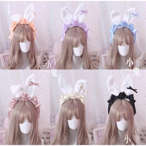 Sweet Japanese Kawaii Big bowknot Plush Rabbit Ears KC Headwear Headband Cosplay Hair Band Lolita Handmade Hair Accessories B473