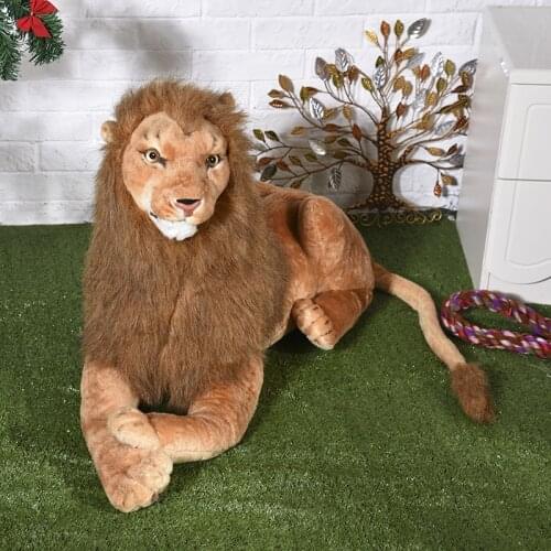 Real life toy jungle animal large 90cm lying male lion plush toy Christmas gift h2300