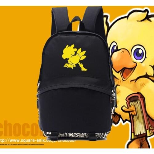 Lovely mascot Chocobo concpet backpack black nylon customization printing backpacks