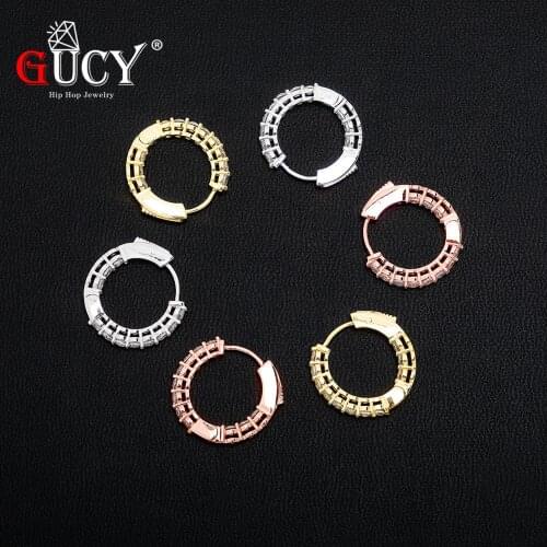 GUCY Hip Hop Round Gold Color Stud Earring For Men Women Cubic Zircon Earrings Fashion Hip Hop Jewelry Gift