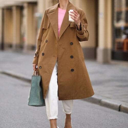 Nice Casual Woman Soild color Long Trench New Vogue Ladies Autumn Double Breasted Outwear Female Vintage streetwears