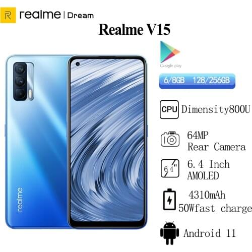 Realme V15 5G Smartphone 64MP Rear Camera Dimensity 800U Octa Core 6.4'' AMOLED Fullscreen 4310mAh 50W Fast Charge Mobile Phone