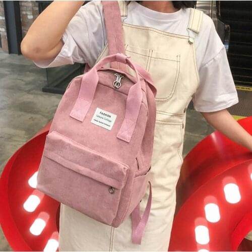 Corduroy Backpacks For Women 2021 Fashion Winter Casual Style Ladies Solid Color Back Pack Female Teen Girls School Backpack