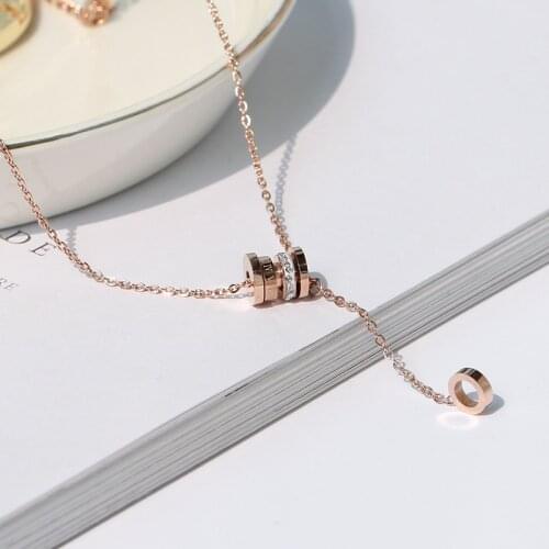 YUN RUO Rose Gold Color Pave Crystal Roman Number Pendant Necklace Titanium Steel Jewelry Woman Gift Never Fade Drop Shipping