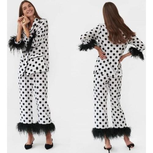 Womens Sleepwear Nightgown Long Sleeves Black Dot Lady Women Bathrobe with Faux Fur Custom Made Robe Prom Bridesmaid Shawel