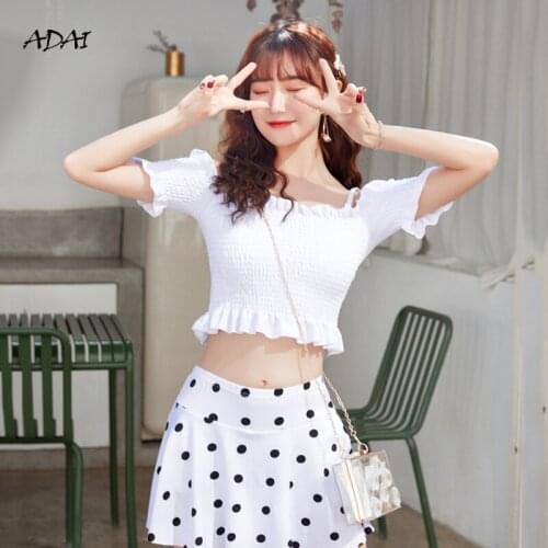 Womens Swimwear 2021 Bathing Suits 2 Piece Swimsuit With Skirt White Dot Print Sexy High Waist Bikini Set Beachwear Monokini