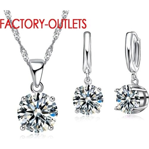 925 Sterling Silver Bridal Jewelry Sets Fashion Jewelry 4 Claws Crystal Pendant Necklaces Hoop Earrings Women Party Engagement