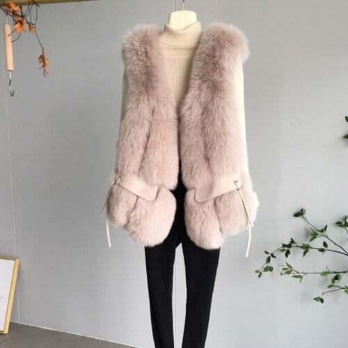 New Real Fox Fur Vest Autumn and Winter Ladies Jacket Sleeveless Vest Fashion All-match Apricot Casual Style Plush Warm Coat