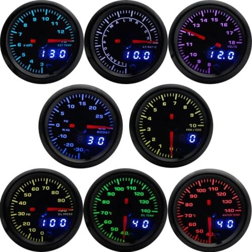 2" 52mm 7 Colors LED Dual Display Boost/Water/Oil temp/Oil pressure/Volt/Air fuel Ratio/EGT/Tachometer Car Gauge