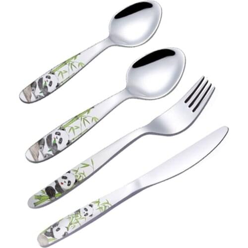 4pcs/set Baby Teaspoon Spoon Food Feeding Fork Knife Utensils Set Stainless Steel Kids Learning Eating Habit Children D0AF