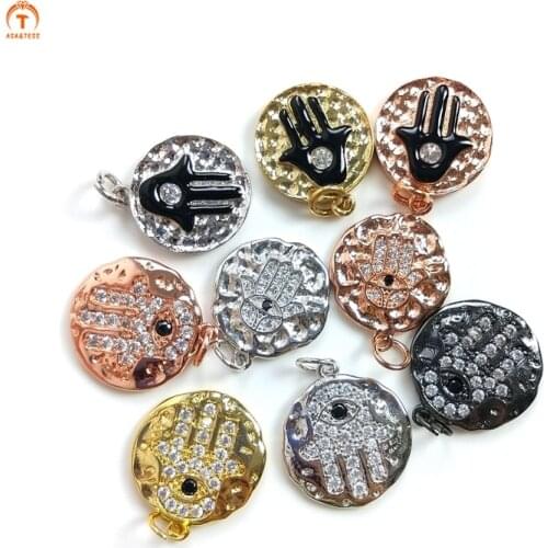 5pcs Evil Eye Necklace Pendant For Women Charm Brass Gold Silver Rose Gold Round Palm Beads Protection Pendant Jewelry Making