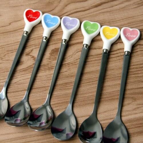 A1942 love Heart-Shaped Stainless Steel Tableware Creative Spoon Coffee Ice Cream Spoons