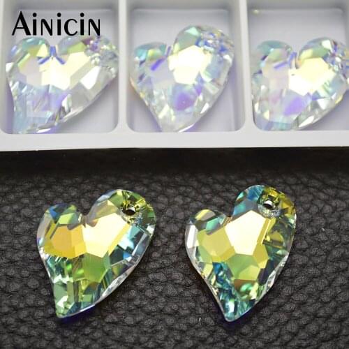 Ainicin Rainbow Plated Genuine Crystal Faceted Heart Shape Pendants For Luxury Jewelry Making Materials