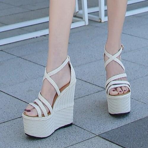Summer 2021 New 14cm 12cm High Heel Platform Sandals 16cm Women Summer Shoes T Strap