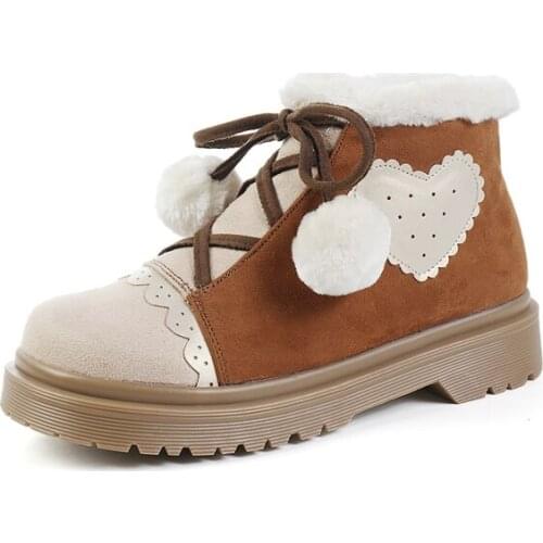 Martin Boots 2019 Winter Plus Velvet Lolita Love Girls Shoes Kawaii Loli Japanese Sweet Cute Female Shoes Round Head Hairball Lo