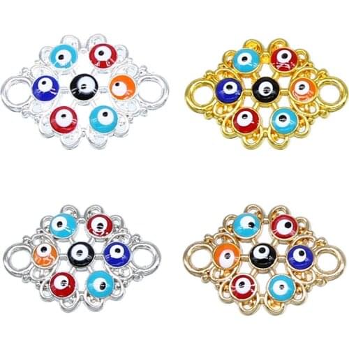 6pcs 21*29*3mm colorful color evil eye bracelet link accessories DIY female jewelry bracelet necklace making accessories