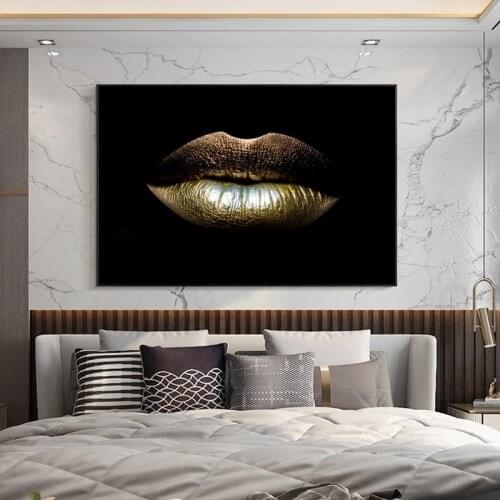 Black Woman Sexy Golden Lips Art Poster Canvas Painting Makeup Girl Poster Print Living Room Furniture Decoration Wall Painting
