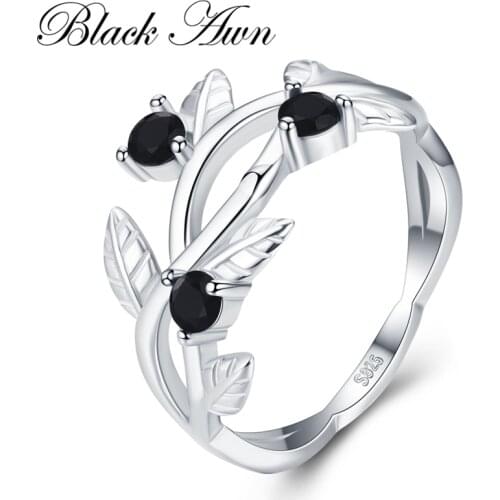 New Romantic 925 Sterling Silver Fine Jewelry Engagement Black Spinel Engagement Ring for Women Anillos Mujer GG074