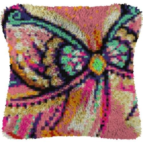 Flower Pillow Case Canvas Acrylic Yarn Latched Hook Pillow Kits Crochet Cushion Cover Latch Hook Cushion