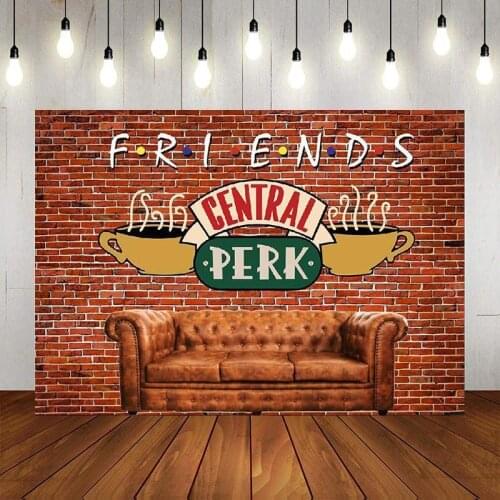 Cartoon Friends Central Perk Backdrop Children Birthday Party Decorative Sofa Red Brick Wall Background Photo Studio Photography